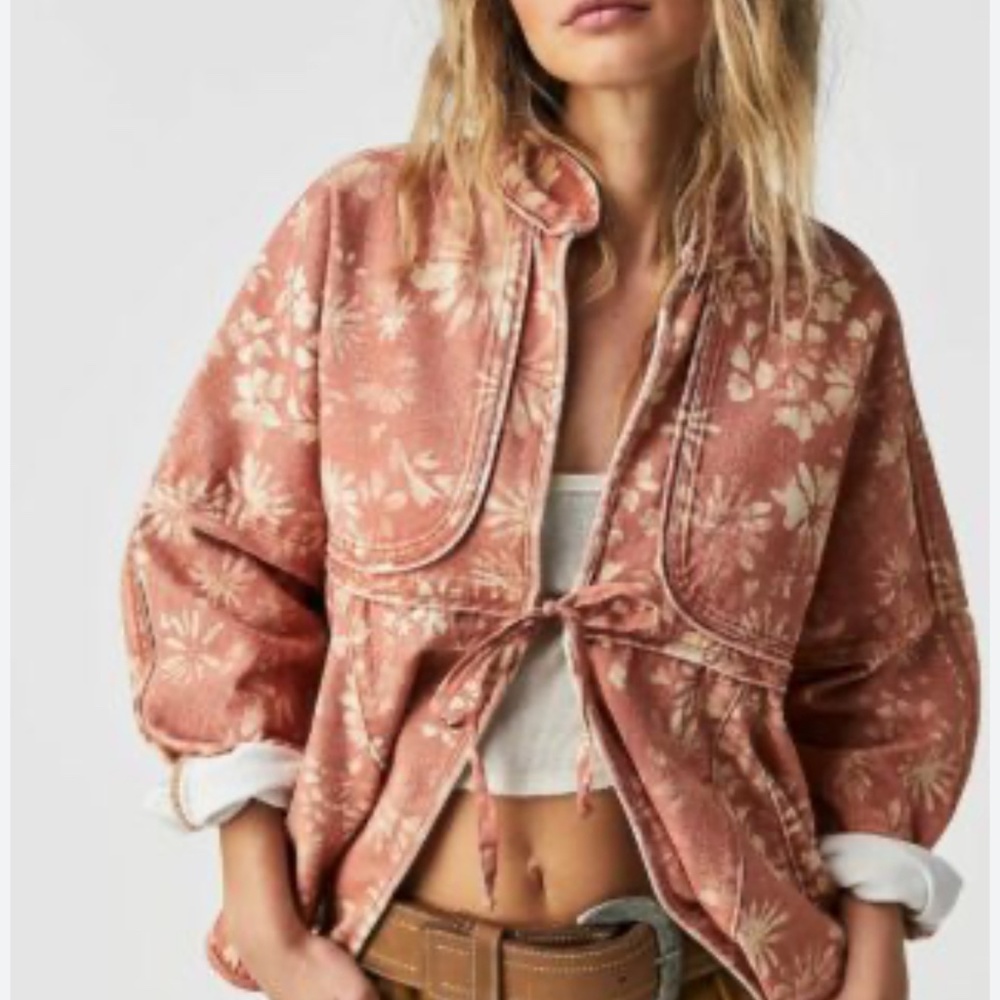 Free People Lia Bed Jacket in Apricot Combo